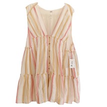 Free People Do It Again Fresh Almond Striped Combo Shift Mini Dress Medi... - $54.23