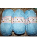 LOT 3 BEBE  ALIZA SEKERIM YARN 100G COLOR BLUE - £19.73 GBP