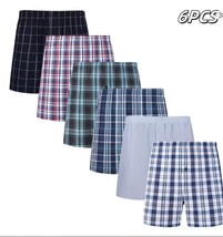 JupiterSecret 6 Pcs Boxer Shorts Casual Plaid Elastic Waistband Button M... - $21.99