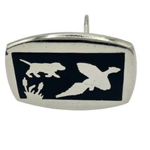 Vintage Duck Hunting Retriever Dog Silver &amp; Black Inlayed Belt Buckle 82... - £8.17 GBP