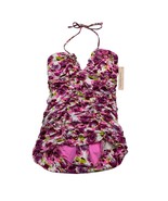 Nanette Lepore Swimsuit Women M Madison Pink Red Floral Ruched Skirt Ret... - $76.48 CAD
