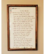 Framed Cross Stitch &quot;To His Mother&quot; Mother In Law Poem Mother&#39;s Day! - £23.46 GBP