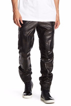Pantalon en cuir d&#39;agneau véritable noir pour homme 100 % cuir cargo... - £124.11 GBP