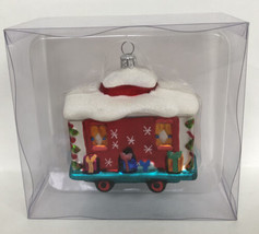 NEW Crate and Barrel 2002 Colorful RED TRAIN CAR Blown Glass Christmas Ornament - £14.65 GBP