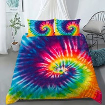Tie Dye Bedding Sets Twin Size, Superior Colorful Rainbow Duvet Cover Set For Te - £55.35 GBP