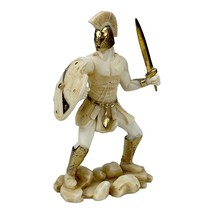 Spartan Warrior Figurine with Shield &amp; Sword Cast Alabaster Statue Sculp... - $32.63