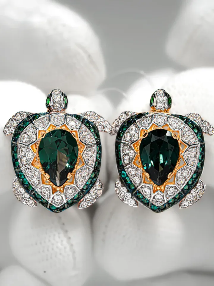 Earrings Silver gold plated 925 assay value with tourmaline and cubic zi... - $195.00