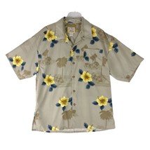 Vintage COCONUT PIER Men&#39;s L Hawaiian Tropical Microfiber Button Shirt, Tan - £15.43 GBP