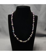 Vintage Silver-tone &amp; Purple Cat&#39;s Eye Beads Beaded Collar Necklace 18&quot; ... - £16.42 GBP
