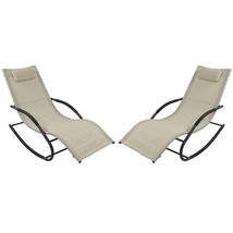 Set of 2 Beige Rocking Chaise Lounger Patio Lounge Chair with Pillow - $8,474.03 MXN