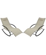 Set of 2 Beige Rocking Chaise Lounger Patio Lounge Chair with Pillow - $638.52 CAD