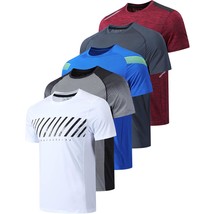 5 Pack Mens Active Quick Dry Crew Neck T Shirts | Athletic Running Gym Workout S - £58.98 GBP