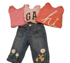 Gymboree Girls 18M Denim Jeans with Daisies + 3 Tops Bundle | 12-18M Out... - $11.88