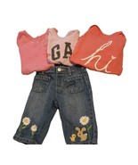 Gymboree Girls 18M Denim Jeans with Daisies + 3 Tops Bundle | 12-18M Out... - $218.77 MXN