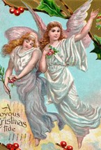 1909 Embossed Christmas Postcard Victorian Angels And Mistletoe - £17.01 GBP