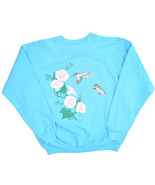 Vintage Hummingbird Sweatshirt Womens XL Light Blue Floral 80s Raglan US... - £19.31 GBP