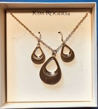 NEW Kim Rogers Silvertone &amp; Gray Stone Necklace &amp; Earring Boxed Set Jewelry - £8.03 GBP