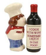 Italian Drunk Chef Kissing Wine Bottle Ceramic Salt Pepper Shakers Figur... - £13.54 GBP