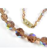 Amber- BROWN CRYSTAL BEAD Vintage NECKLACE Graduated AURORA BOREALIS Beads 19" - $580.95 MXN