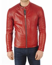 Jacket Leather Biker Red Mens Slim Fit Motorcycle Vintage Men S Cafe Racer 62 - £106.67 GBP
