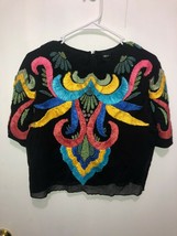 Asos Nylon Shell Lined Crop Top Colorful Intricate Design Womens SZ 4 S/S - £14.23 GBP