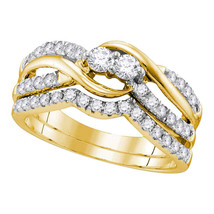 14kt Yellow Gold Round Diamond 2-Stone Bridal Wedding Engagement Ring Band Set - £786.45 GBP