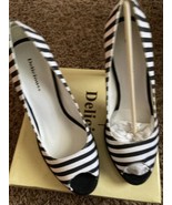 DELICIOUS BLACK AND WHITE STRIPE PEEP TOE PUMPS SIZE 8 NIB - $39.60