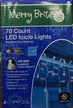 Merry Brite 70 Count LED Icicle Lights Cool White Bulb/White Wire - $25.73