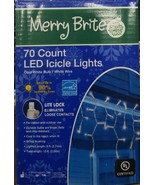 Merry Brite 70 Count LED Icicle Lights Cool White Bulb/White Wire - £20.61 GBP