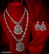 Indian Women Silver Oxidized Combo  Necklace Set Bohemian Fashion Jewelry Gift - £27.57 GBP
