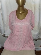 Salon Studio Large Waterfall Neckline SS Cotton Top with Brocade in Pink - $6.92