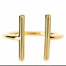 14K Yellow Gold Plated Parallel T Bar Ends Open Ring Women&#39;s Day Gift - £36.96 GBP