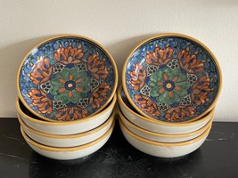 Puebla Mexican Talavera De la Reyna Malla Café Pattern Bowls Set of 8 - £193.98 GBP