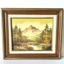 Vintage Framed Mountain Landscape  Oil Painting on Canvas Signed Wells - $77.39