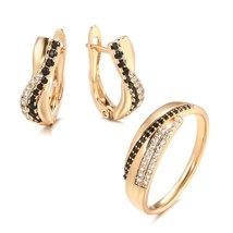 Fashion Black Natural Zircon Stud Earrings Ring Sets for Women 585 Rose ... - £11.10 GBP