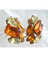 Honey & Lemon Prong-set Rhinestone Gold-tone Clip Earrings 1950s vintage 1 1/4" - £11.34 GBP