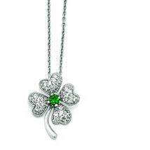 Ster Silver Rhodium Plated Glass CZ 4 Leaf Clover Pendant Jewerly 18mm x 15mm - £38.78 GBP