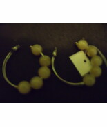 Very Large New Silvertone Hoop Earrings with Light Beige Quartz or Onyx ... - $20.81 CAD