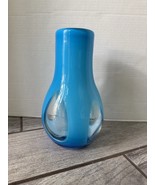 Czech Glass Cerulean Blue Teardrop Bubble Vase MCM Art Studio Glass 60’s - $39.64 CAD