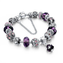 NEW European Charm Bracelet/Bangle PURPLE Crystal/Bead Chain~Huge Fashion Trend - £16.12 GBP