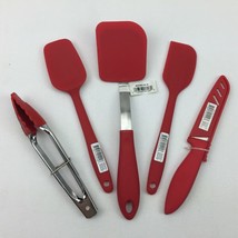 Red Silicone Kitchen Utensils Mini Set Tongs Knife Spatulas Set of 5 Spo... - £27.41 GBP