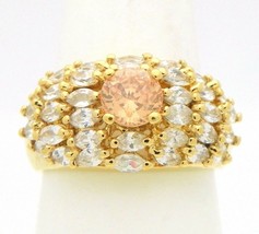 YELLOW & WHITE CUBIC ZIRCONIA RING REAL SOLID .925 STERLING SILVER 6.2 g SIZE 8 - £58.75 GBP
