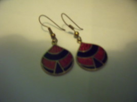  Black and Red Enamel Earrings on Goldtone Background on French Wires - £17.69 GBP