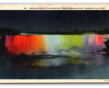 Illuminated American Falls Niagara Falls New York NY UNP Linen Postcard N23 - $1.93