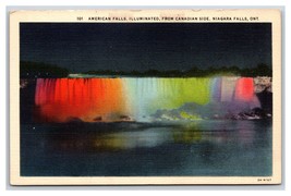 Illuminated American Falls Niagara Falls New York NY UNP Linen Postcard N23 - £1.50 GBP