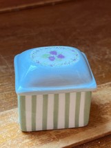 Forget-Me-Nots Small Ceramic w Green Stripe &amp; Purple Floral Trinket Box – - £7.44 GBP