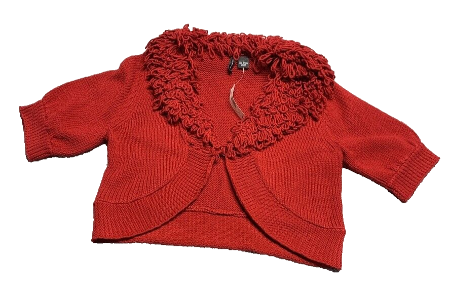 New Directions Top Sweater Women Large Red Loop Accent Collar One Button - $11.92