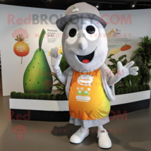 Silver Mango mascot costume character dressed with a T-Shirt and Beanies - £982.31 GBP