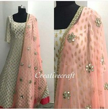 VeroniQ Trends-Indian Long Anarkali Suit in Chanderi Silk Fabric,Mirror work,Net - £55.82 GBP