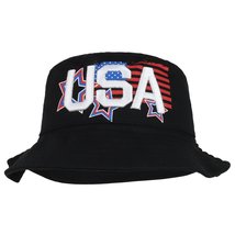 Trendy Apparel Shop USA Text 3D Embroidered Star Flag Printed Cotton Bucket Hat  - £14.88 GBP